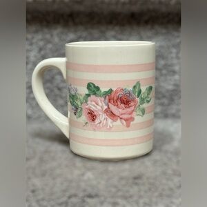 Vintage Cottagecore Floral Ceramic Mug Pink Striped‎ Rose Tea Cup Parisian